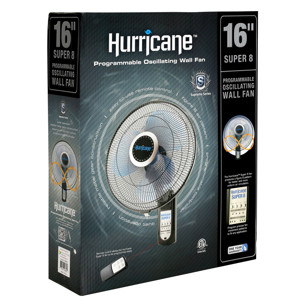 Hurricane Super 8 Oscillating Digital Wall Mount Fan 16 in